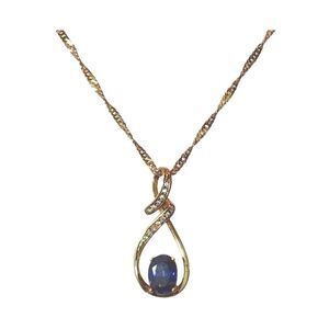 Gold Plated Necklace Knot Pendant Purple Blue Rhinestone 22in Twisted Chain